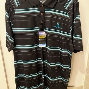 Pebble Beach Men's Polo Shirt with Black and Blue Stripes